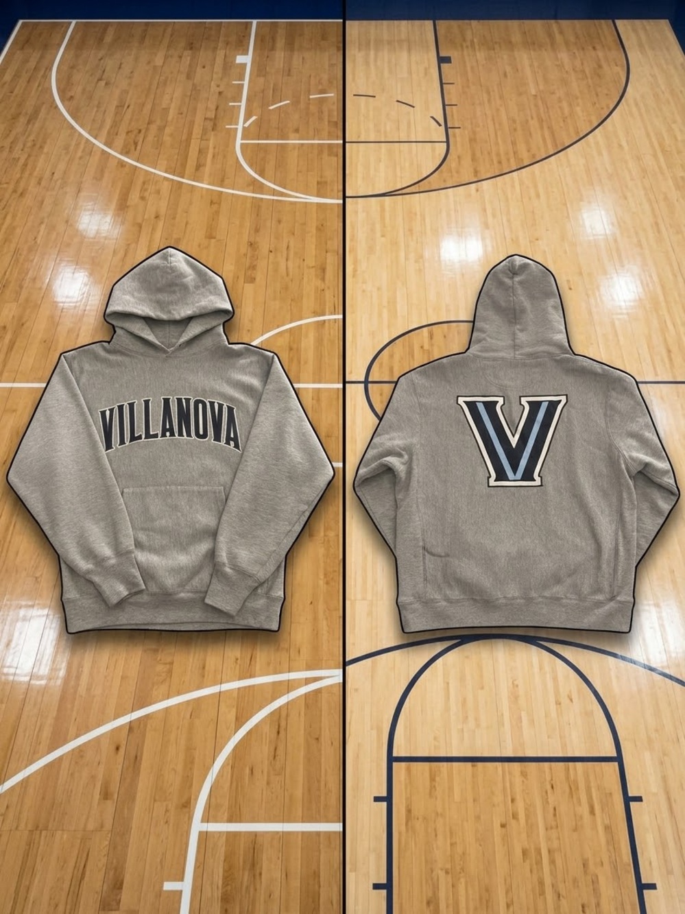 Champion Villanova Gray Pullover Hoodie with Navy V Logo
